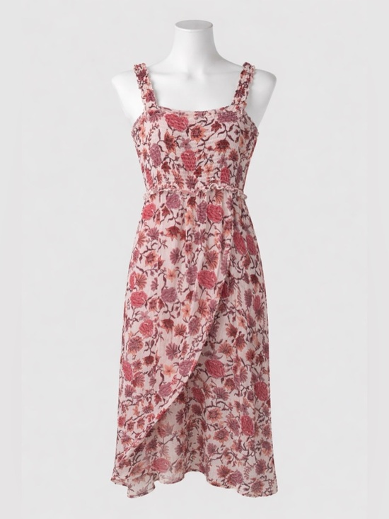 Dresses & Skirts - Altar’d State Floral Faux Wrap Midi Dress Size Small Boho Cottagecore Pink